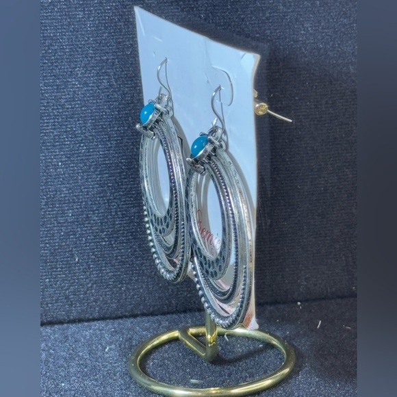Premier Designs Silver Tone Dangling Triple Hoops With Blue Accents Stone 2.5in - Picture 5 of 9
